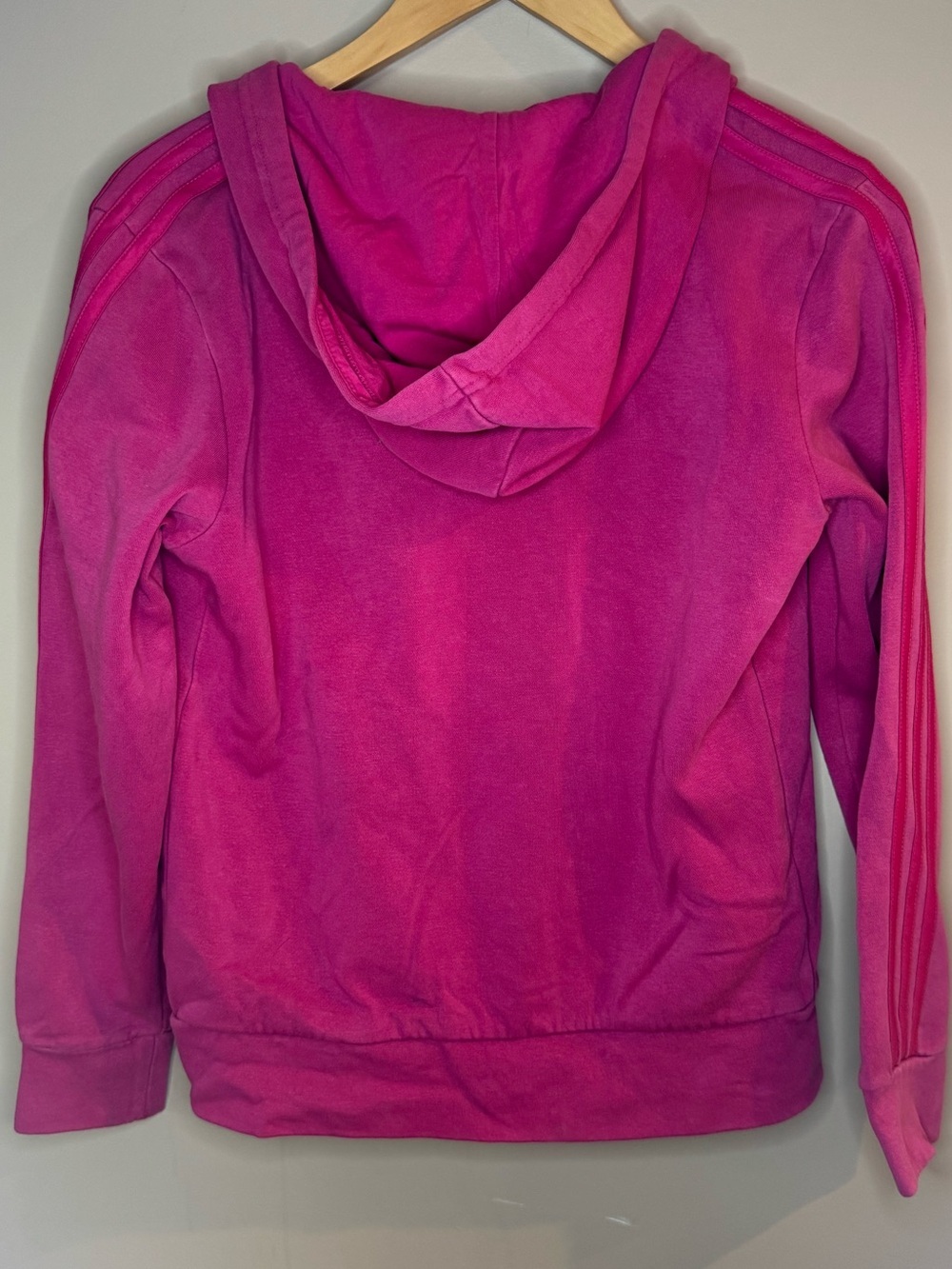 Adidas Women’s Pink Zip Up Hoodie Small 3 Stripe Athletic Sweatshirt Full Zip - Picture 5 of 7